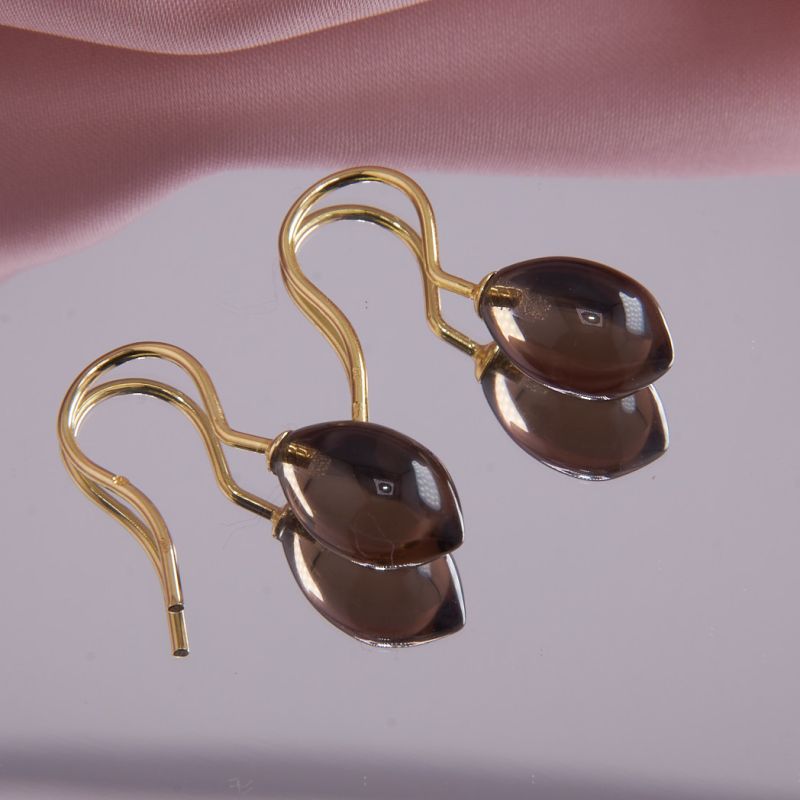 Rauchquarz Tropfen, Ohrhaken Silber vergoldet